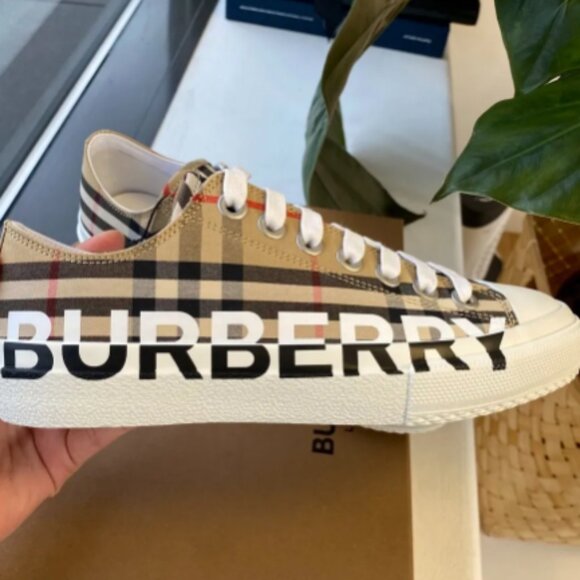 Authentic Burberry logo print vintage check cotton sneakers archive beige - Picture 6 of 6